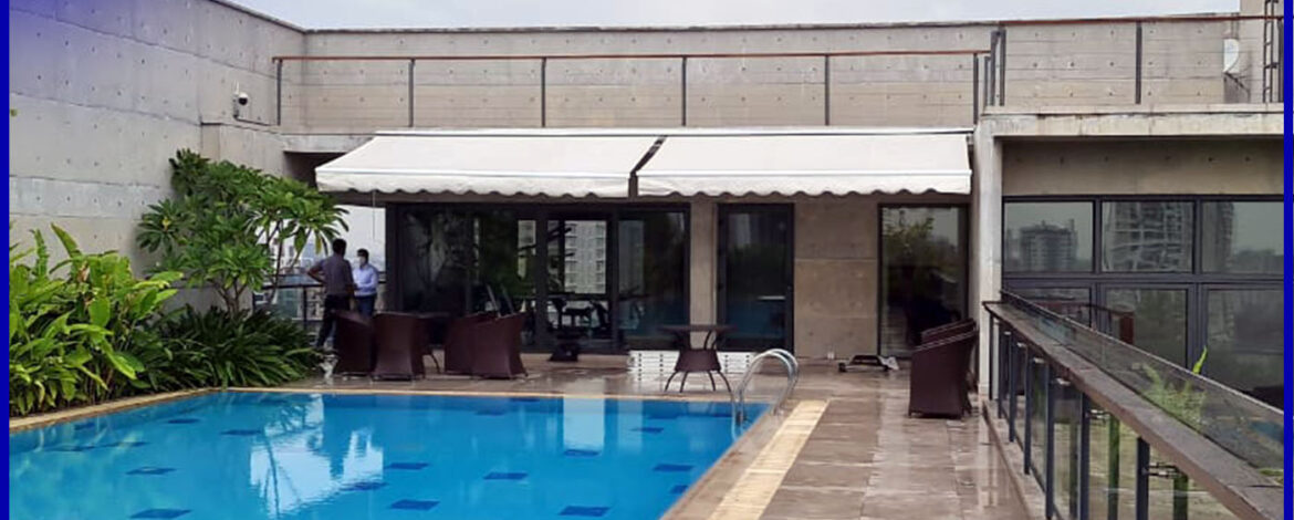 Retractable Awning installed in front of a swimming pool in Gulshan